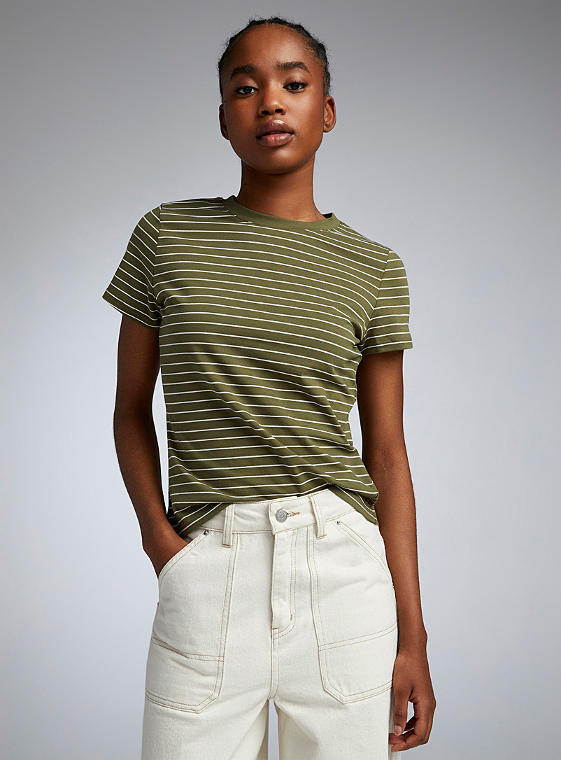 Twik Mossy Green Short-sleeve striped lightweight jersey tee <b>Slim fit</b> for women