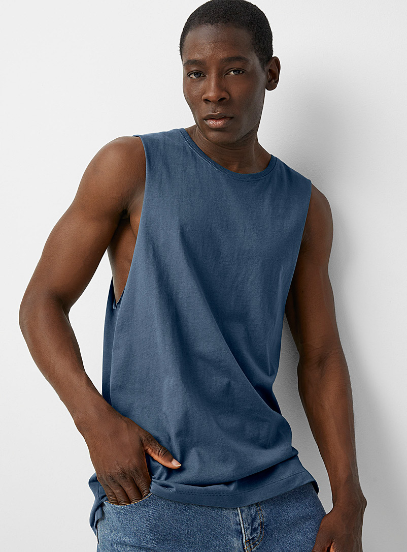 Le 31 Indigo/Dark Blue Longline sleeveless T-shirt Standard fit for men