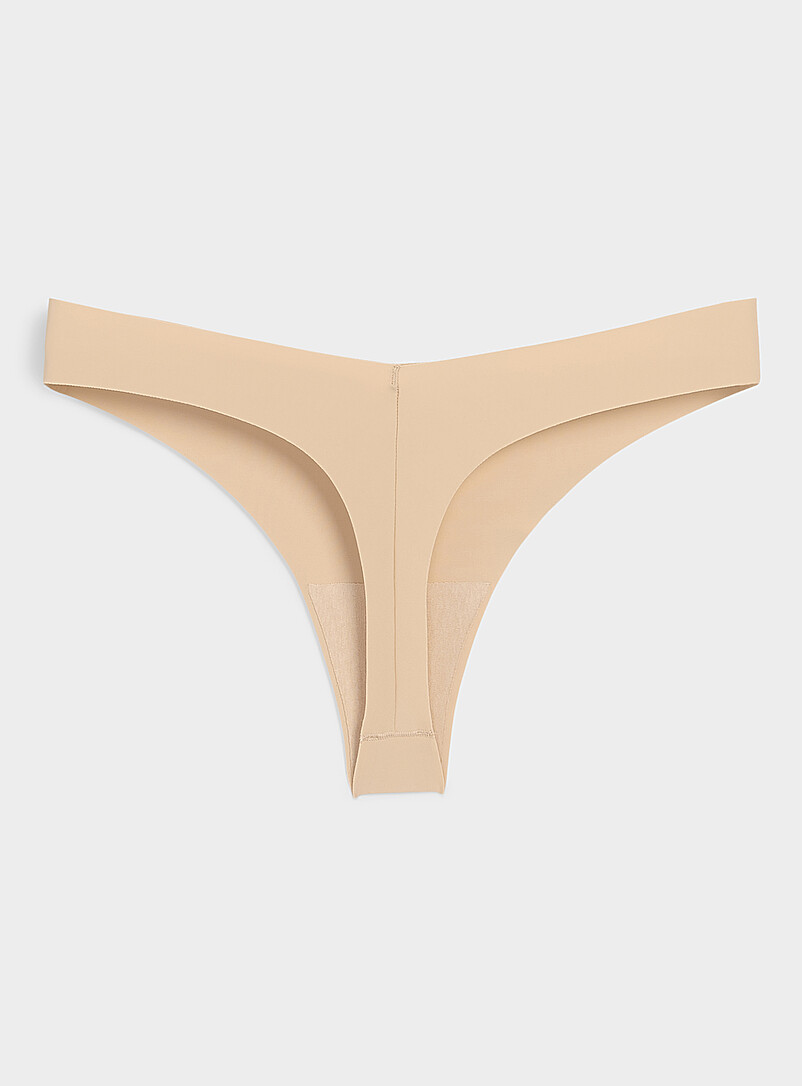 Miiyu Beige Dense laser-cut thong Recycled nylon for women
