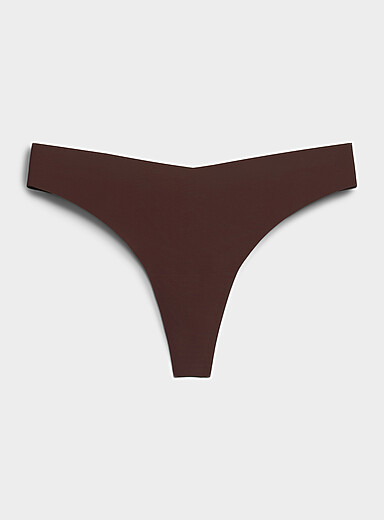 Miiyu: Le tanga dense coup&eacute; laser Nylon recycl&eacute; Brun pour femme