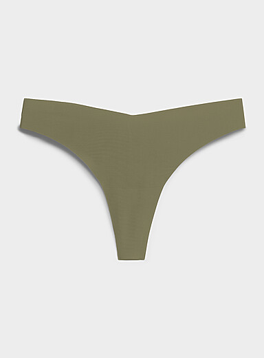 Miiyu: Le tanga dense coup&eacute; laser Nylon recycl&eacute; Kaki - Sauge - Olive pour femme