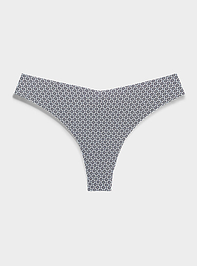 Miiyu: Le tanga dense coup&eacute; laser Nylon recycl&eacute; Bleu &agrave; motifs pour femme