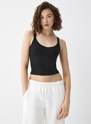 Twik Black Cropped V-neck cami for women