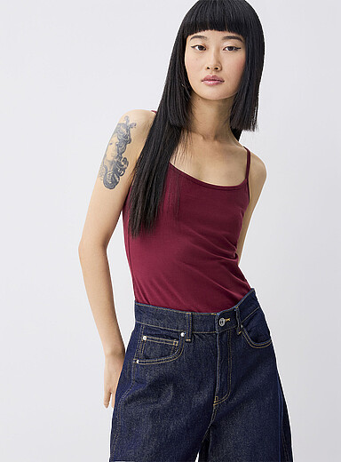 Spaghetti-strap organic cotton cami <b>Slim fit</b>