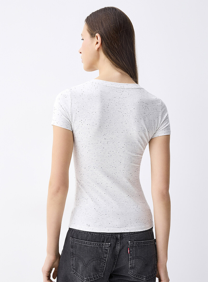 Twik: Le t-shirt col V coton bio <b>Coupe tr&egrave;s ajust&eacute;e</b> Argent pour femme