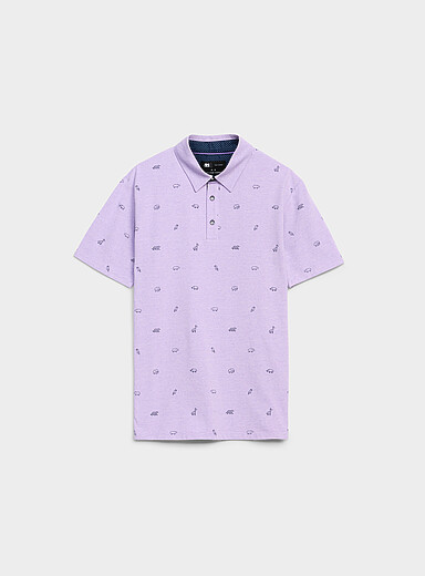 Le polo minimotifs sur rayures optiques <b>Coupe standard</b>