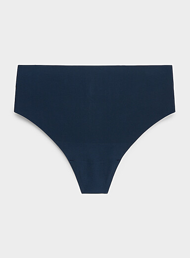 Miiyu: Le tanga taille haute microfibre extensible Nylon recycl&eacute; Bleu fonc&eacute; - Indigo pour femme