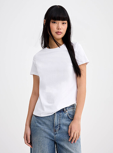 Twik White Solid organic cotton T-shirt <b>Slim fit</b> for women