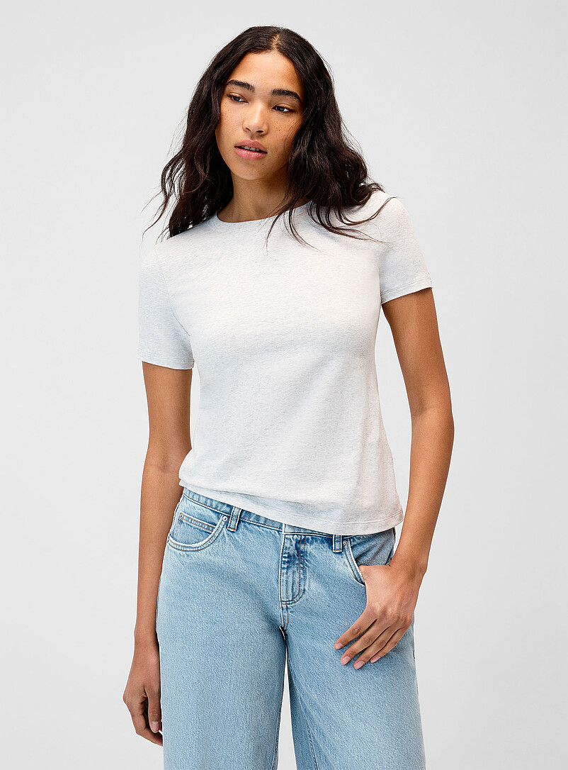 Twik White Solid organic cotton T-shirt <b>Slim fit</b> for women