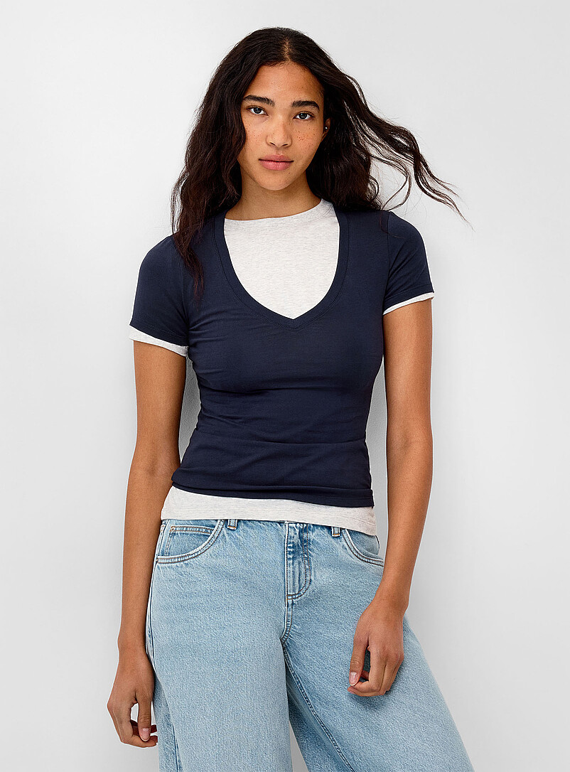 Twik White Solid organic cotton T-shirt <b>Slim fit</b> for women