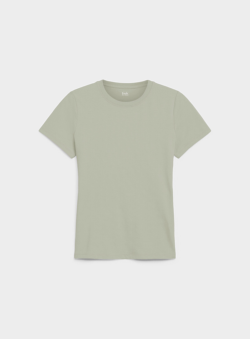 Twik White Solid organic cotton T-shirt <b>Slim fit</b> for women