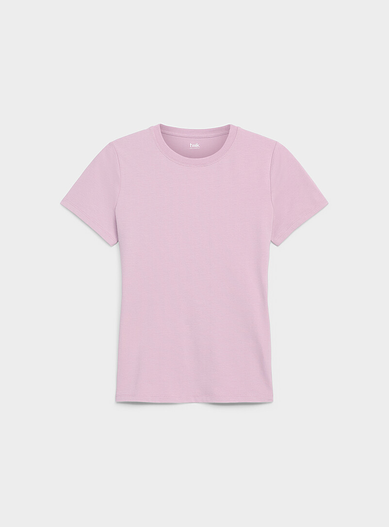 Twik White Solid organic cotton T-shirt <b>Slim fit</b> for women