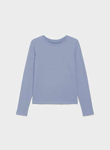 Twik Navy/Midnight Blue Organic cotton long-sleeve T-shirt <b>Slim fit</b> for women