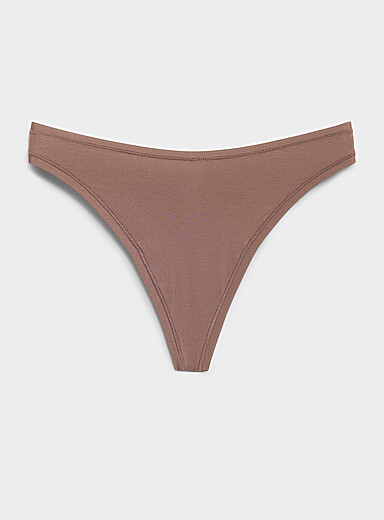 Miiyu Brown Smooth stretch microfibre thong Recycled nylon for women