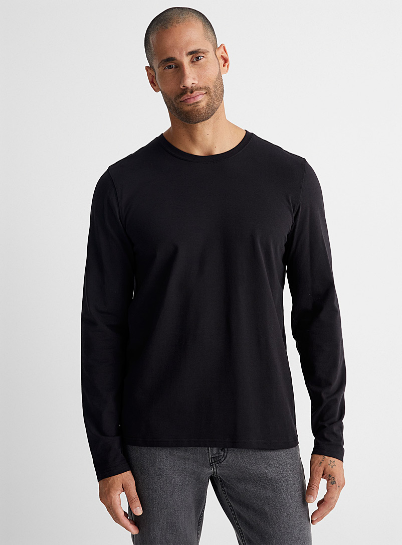 Le 31 Black Stretch organic cotton long-sleeve T-shirt for men