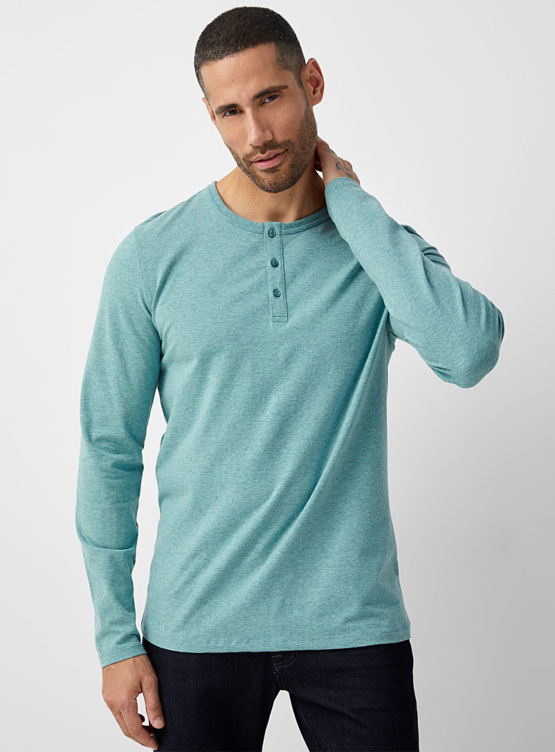 Le 31: Le t-shirt henley coton bio extensible Sarcelle-turquoise-aqua pour homme