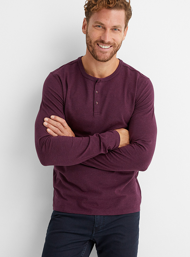Le 31 Ruby Red Stretch organic cotton Henley T-shirt for men