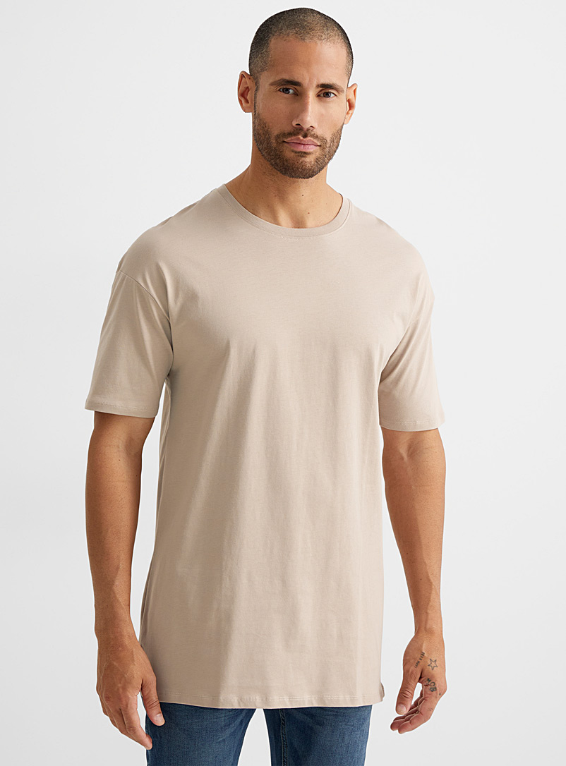Le 31 Patterned Ecru Organic cotton longline T-shirt for men