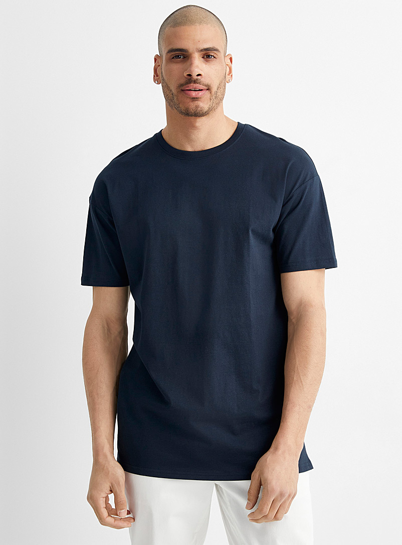 Le 31 Marine Blue Organic cotton longline T-shirt for men
