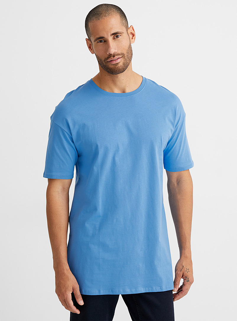 Le 31 Patterned Blue Organic cotton longline T-shirt for men