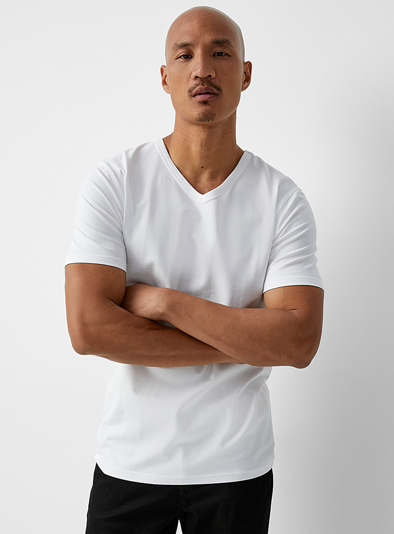 Le 31 White Stretch jersey V-neck T-shirt for men