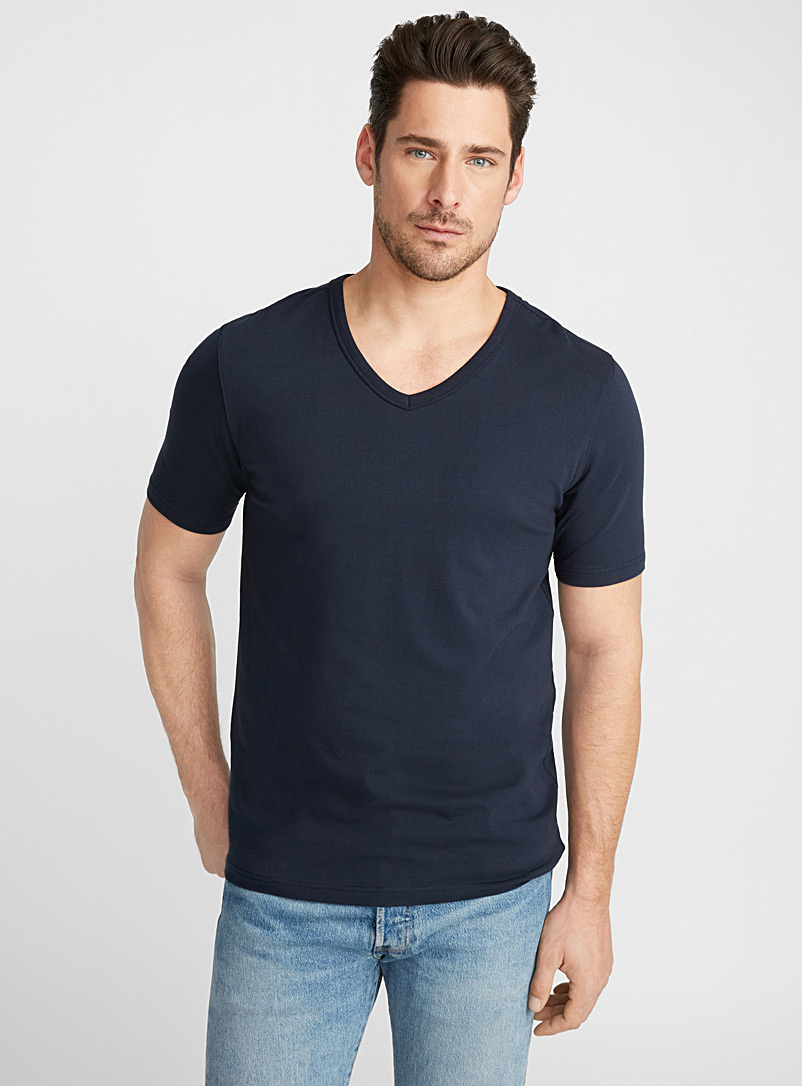 Le 31: Le t-shirt jersey extensible col V Bleu foncé pour homme