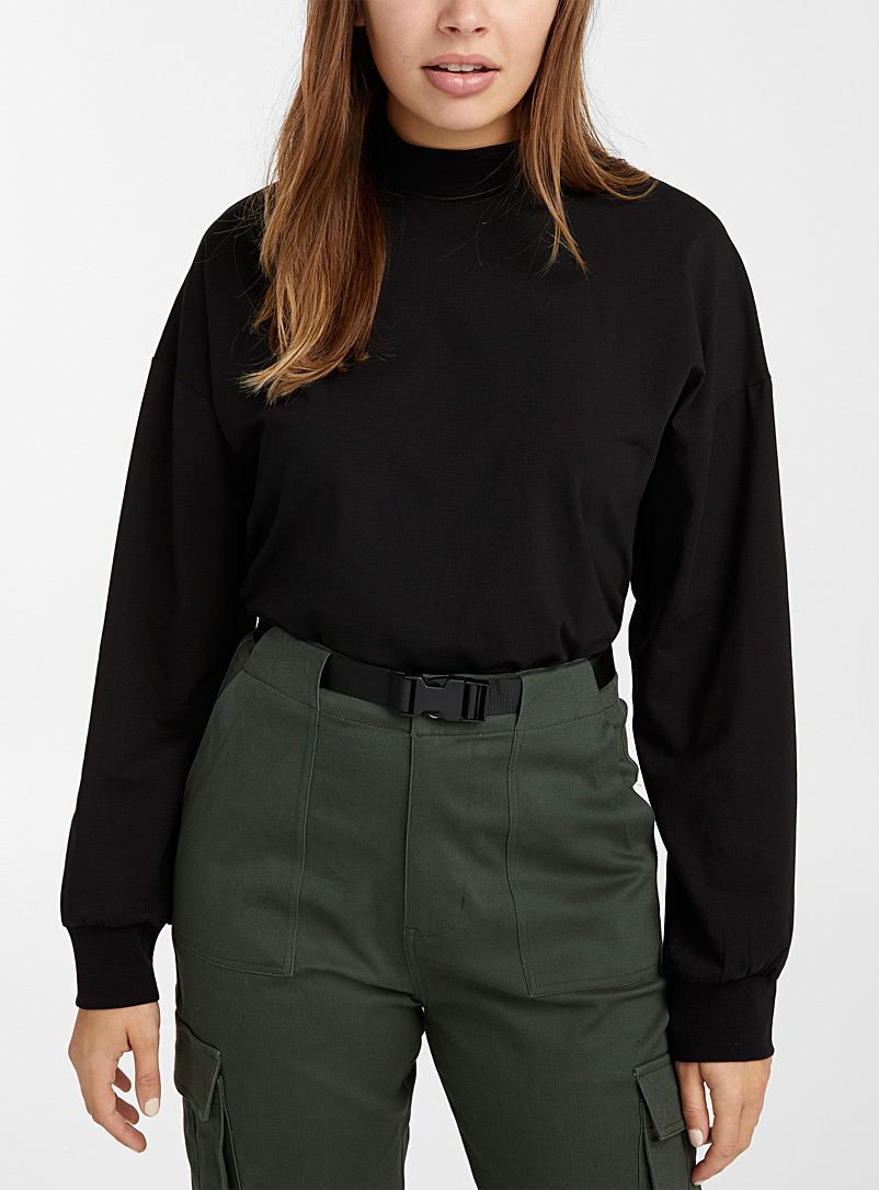 Straight loose mock-neck T-shirt | Twik 