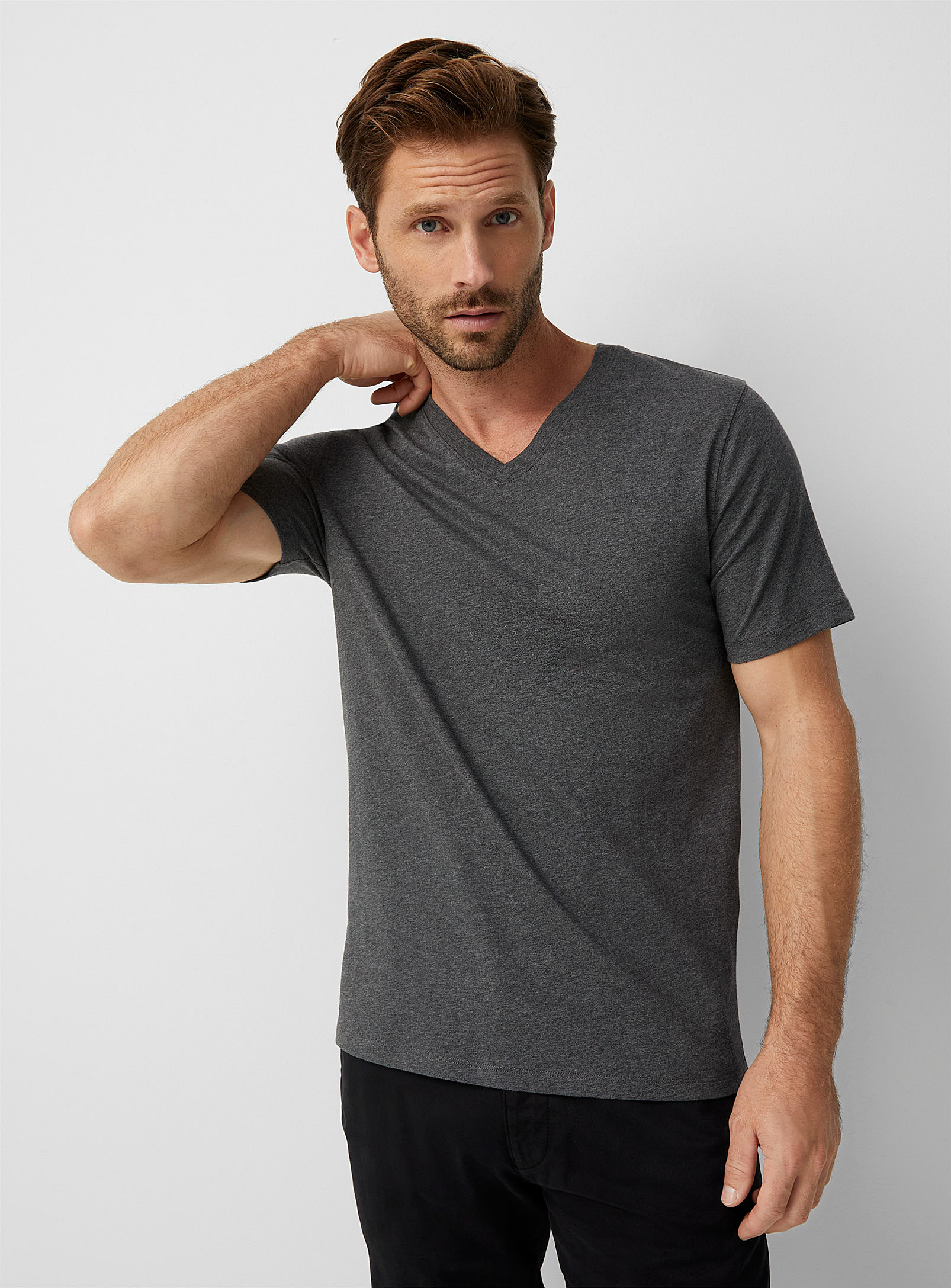 Le 31 100% Organic Cotton V-neck T-shirt Standard Fit In Charcoal