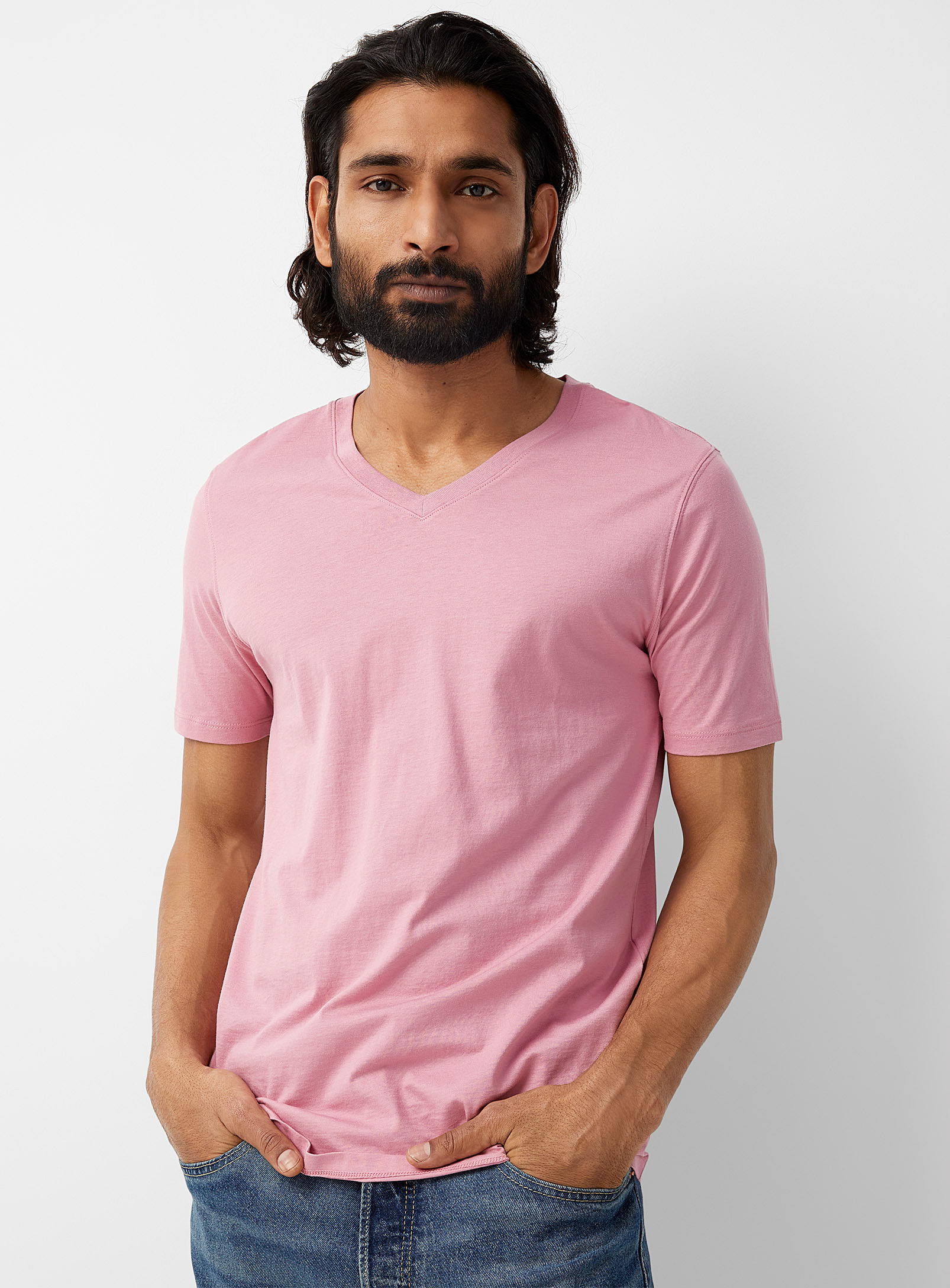 Le 31 100% Organic Cotton V-neck T-shirt In Dusky Pink
