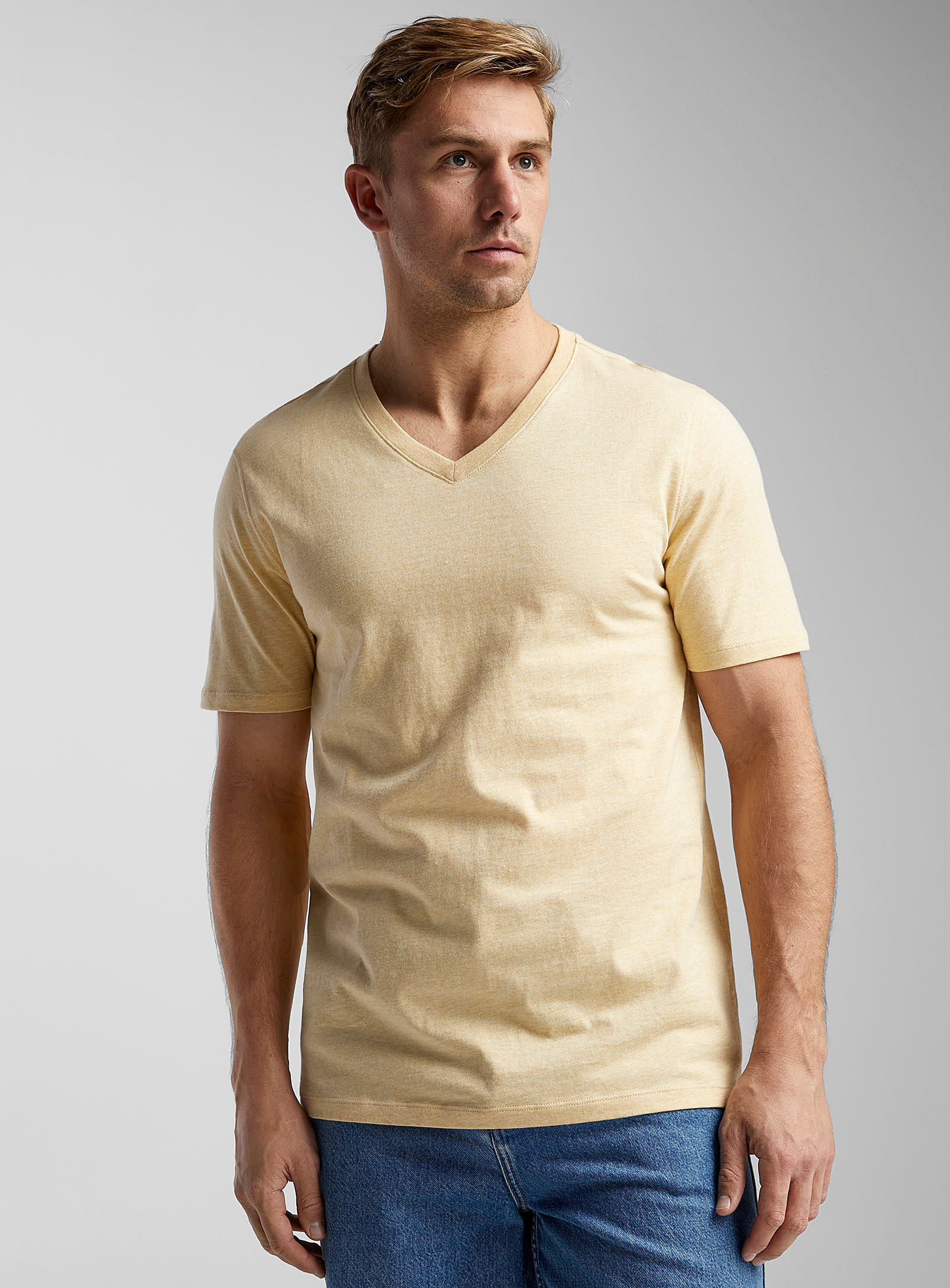 Le 31 100% Organic Cotton V-neck T-shirt Standard Fit In Corn/vanilla Yellow