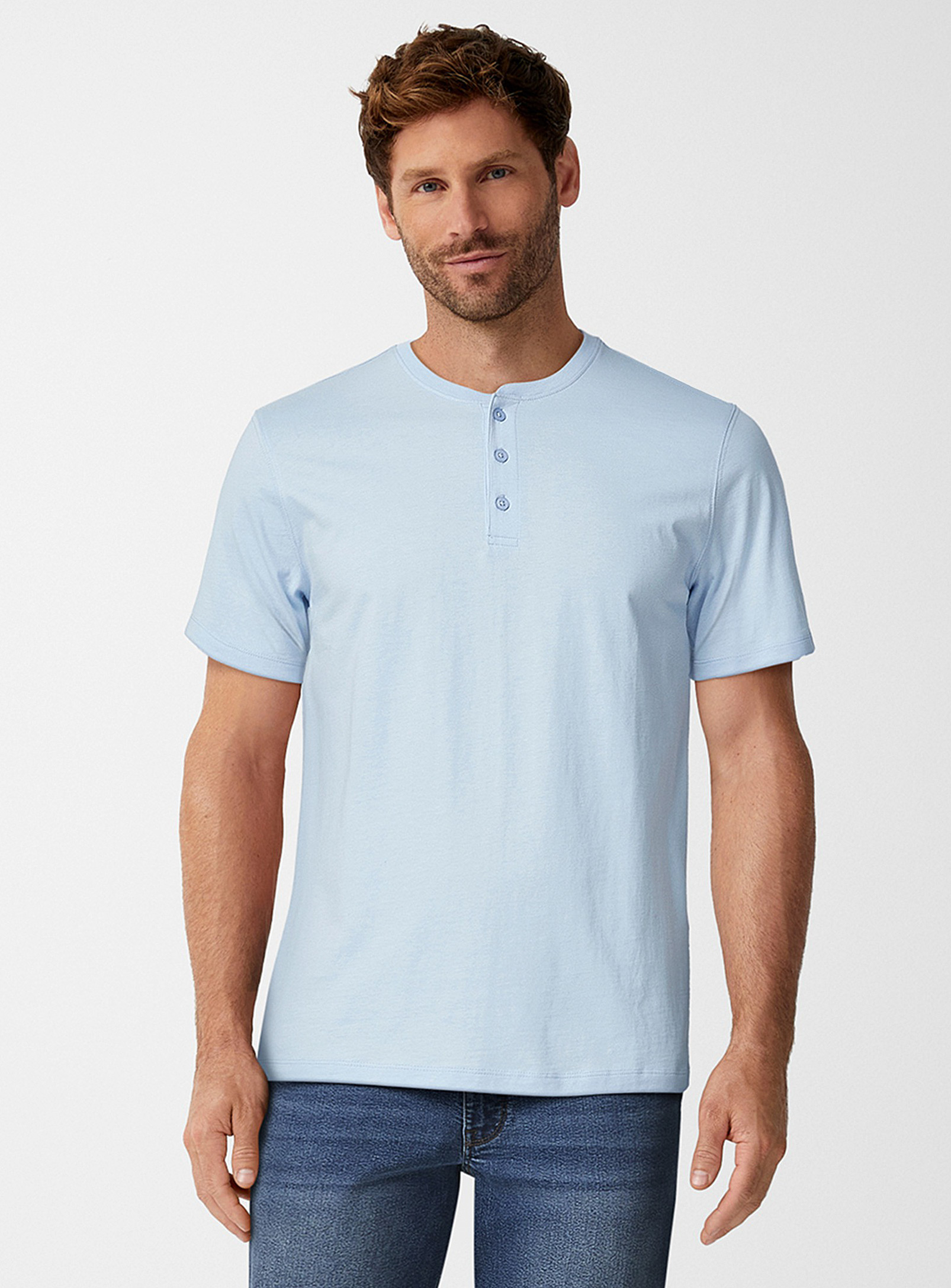 Le 31 100% Organic Cotton Henley T-shirt Standard Fit In Blue
