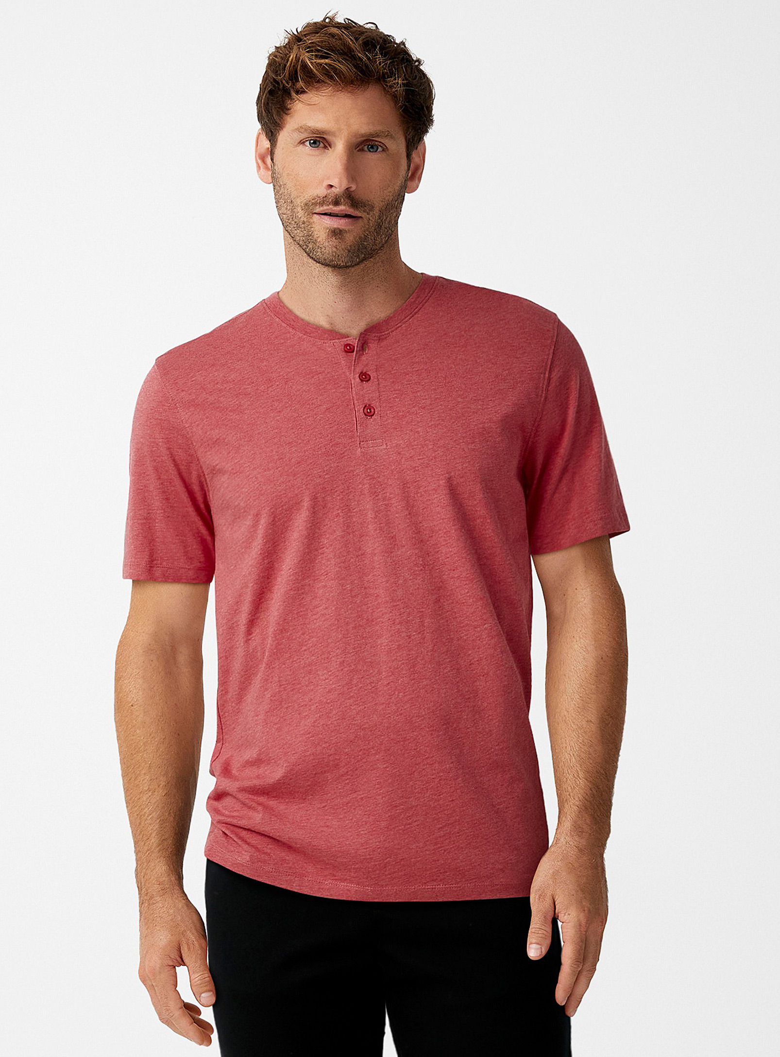 Le 31 100% Organic Cotton Henley T-shirt Standard Fit In Pink