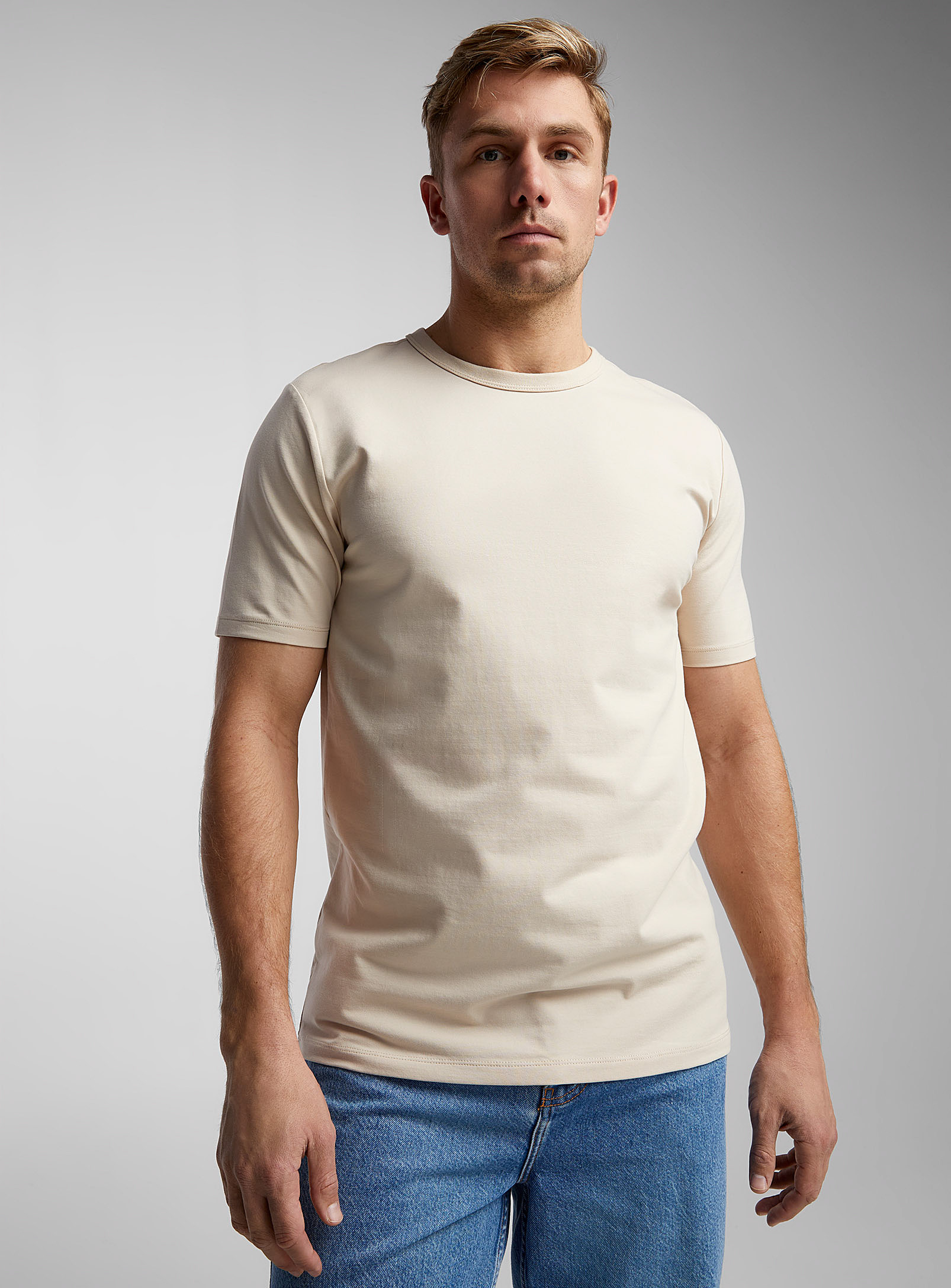 Le 31 Stretch Jersey Crew-neck T-shirt Standard Fit In Ecru/linen