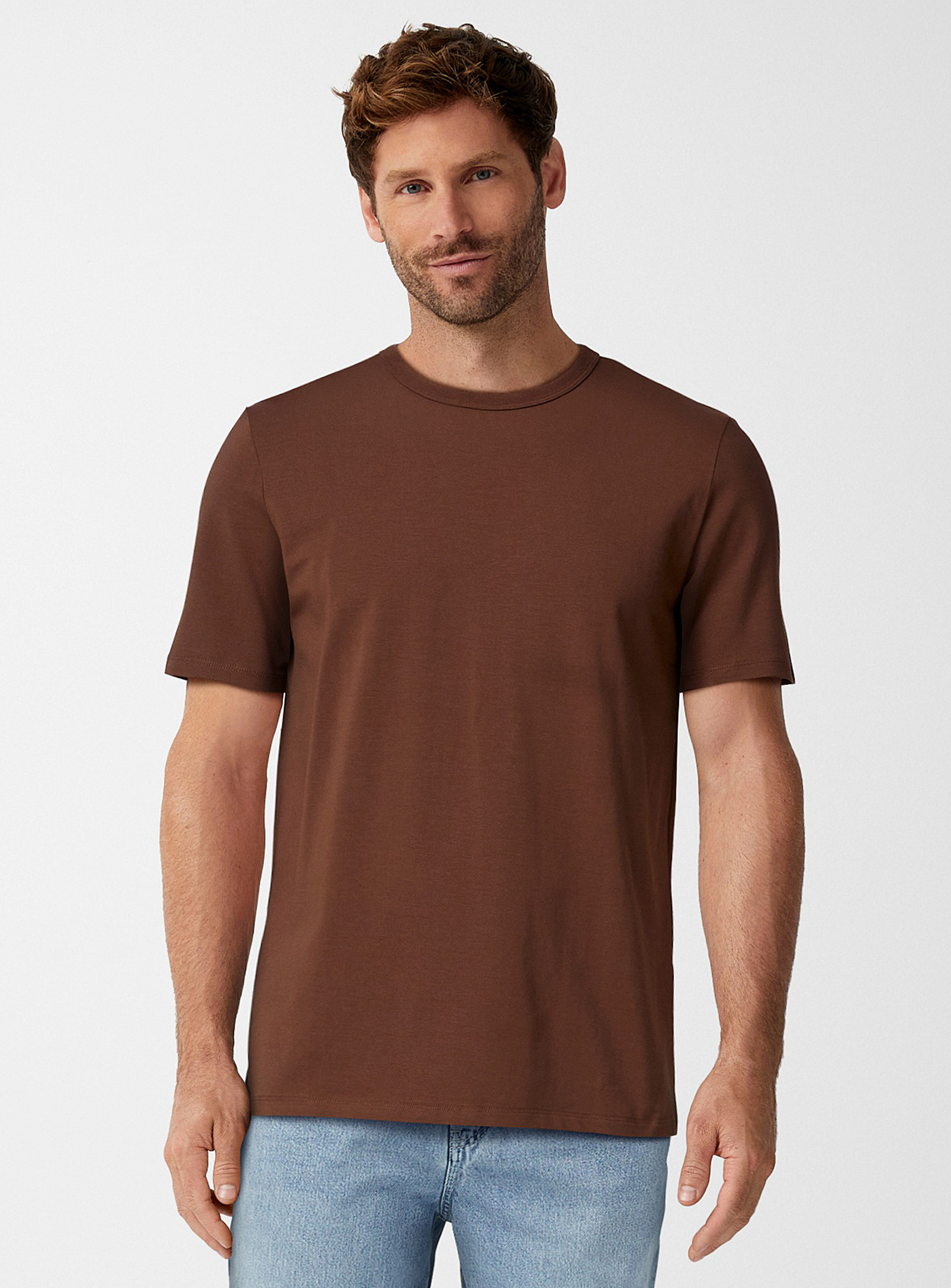 Le 31 Stretch Organic Cotton Crew-neck T-shirt Standard Fit In Brown