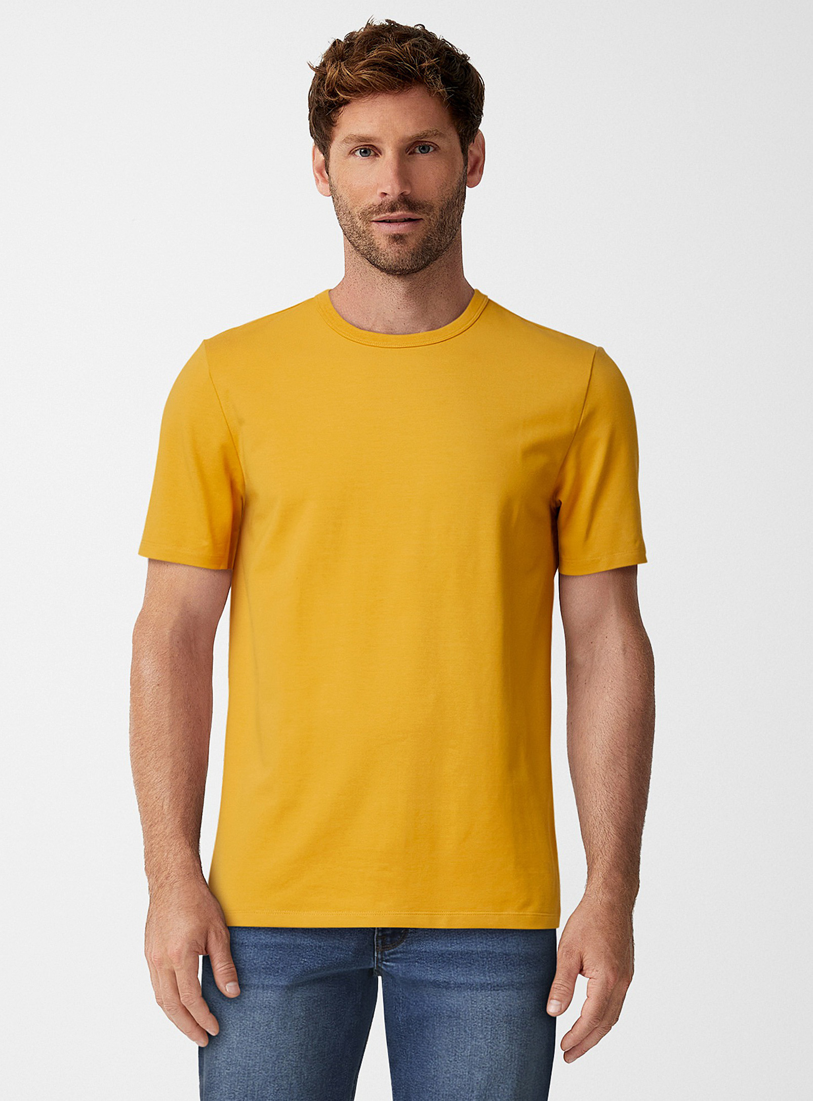 Le 31 Stretch Organic Cotton Crew-neck T-shirt Standard Fit In Ochre Yellow