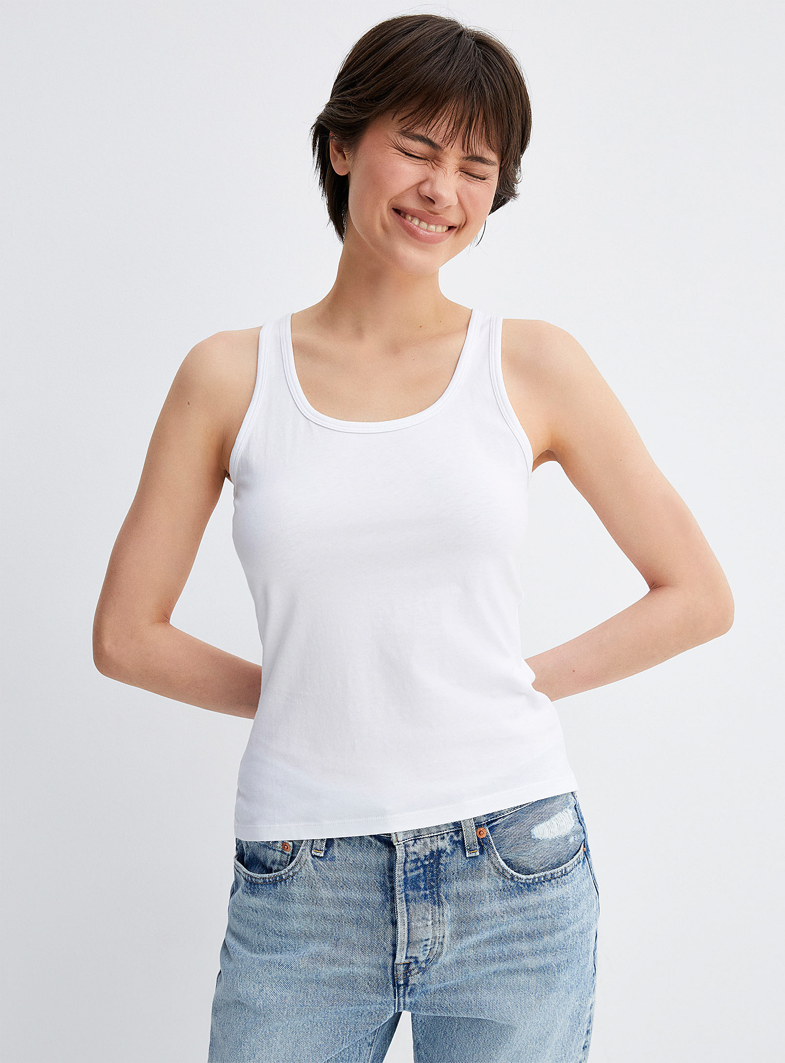 Twik Thin Jersey Open-collar Cami In White