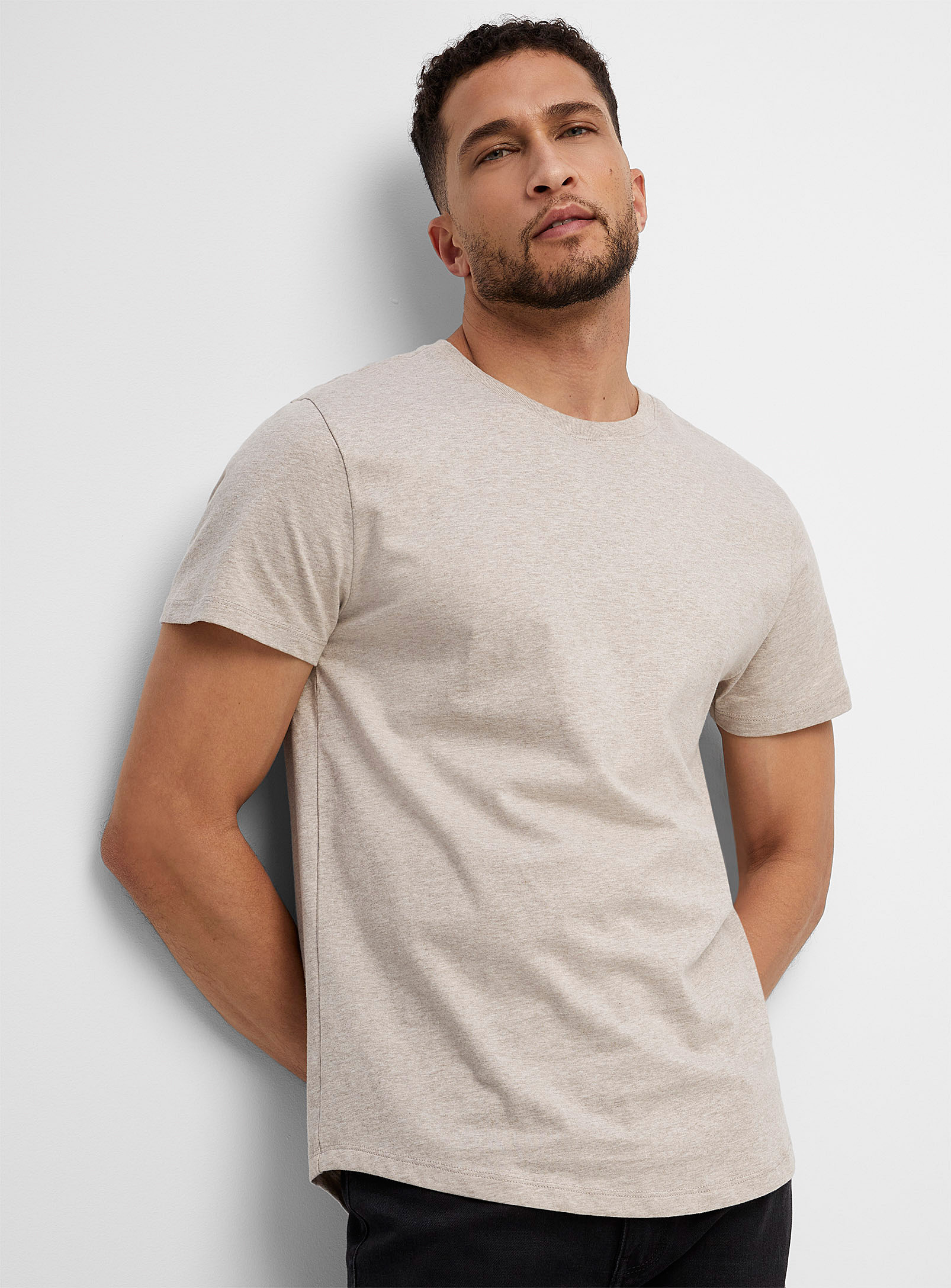 Le 31 Solid Organic Cotton Slim-fit T-shirt Muscle Fit In Sand