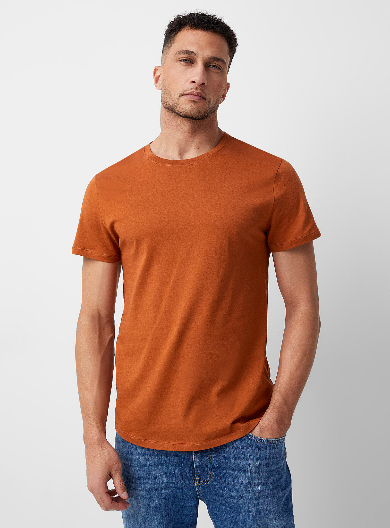 Le 31 Solid Organic Cotton Slim-fit T-shirt Muscle Fit In Copper
