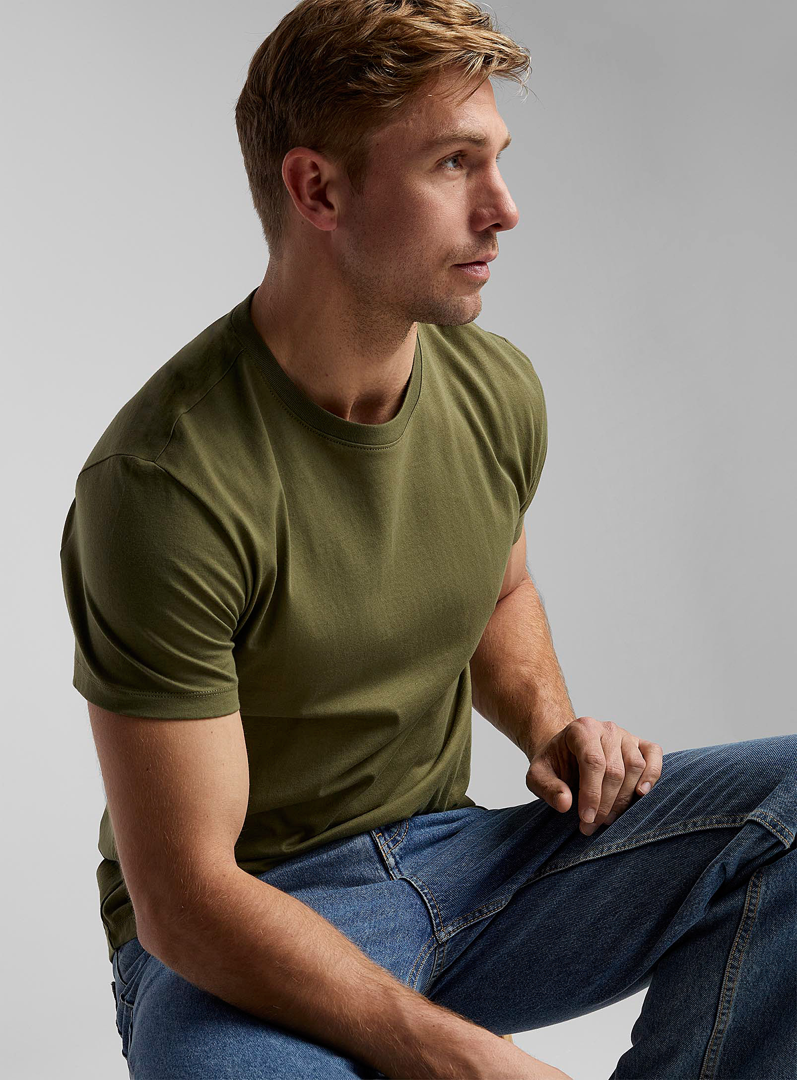 Le 31 Solid Organic Cotton Slim-fit T-shirt Muscle Fit In Mossy Green