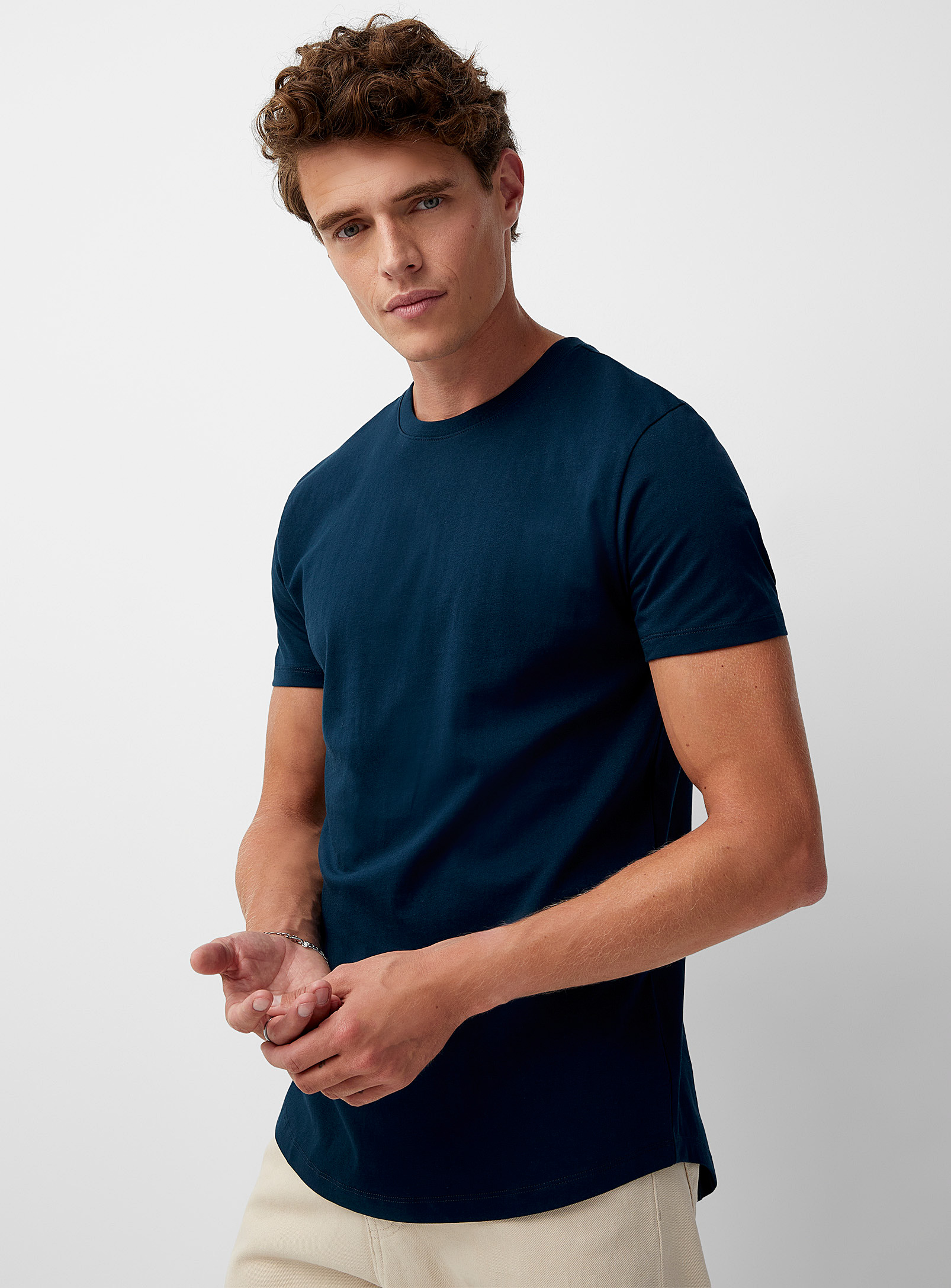 Le 31 Solid Organic Cotton Slim-fit T-shirt Muscle Fit In Blue