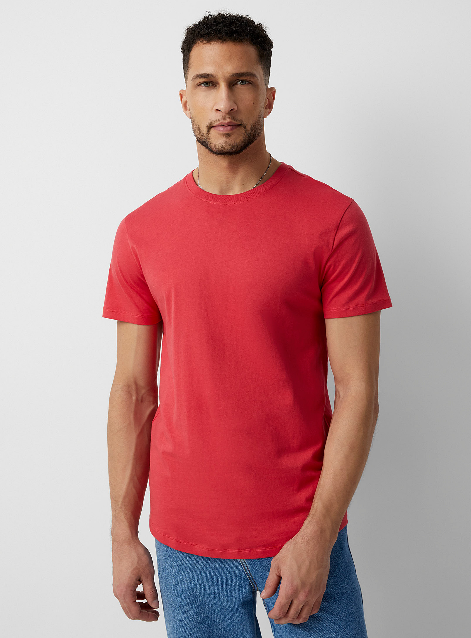 Le 31 Solid Organic Cotton Slim-fit T-shirt Muscle Fit In Light Red