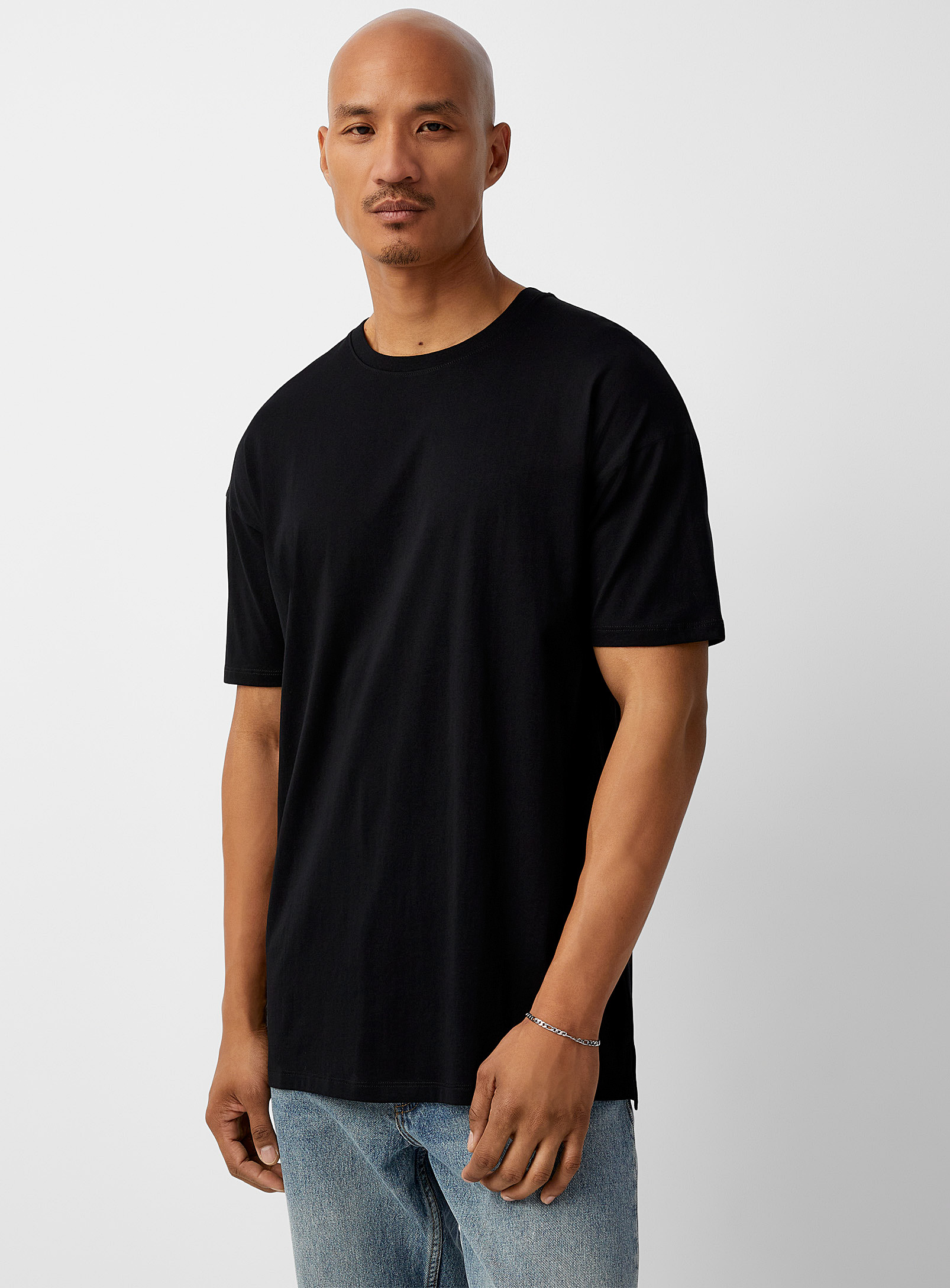 Le 31 Solid Organic Cotton Longline T-shirt Longline Fit In Black