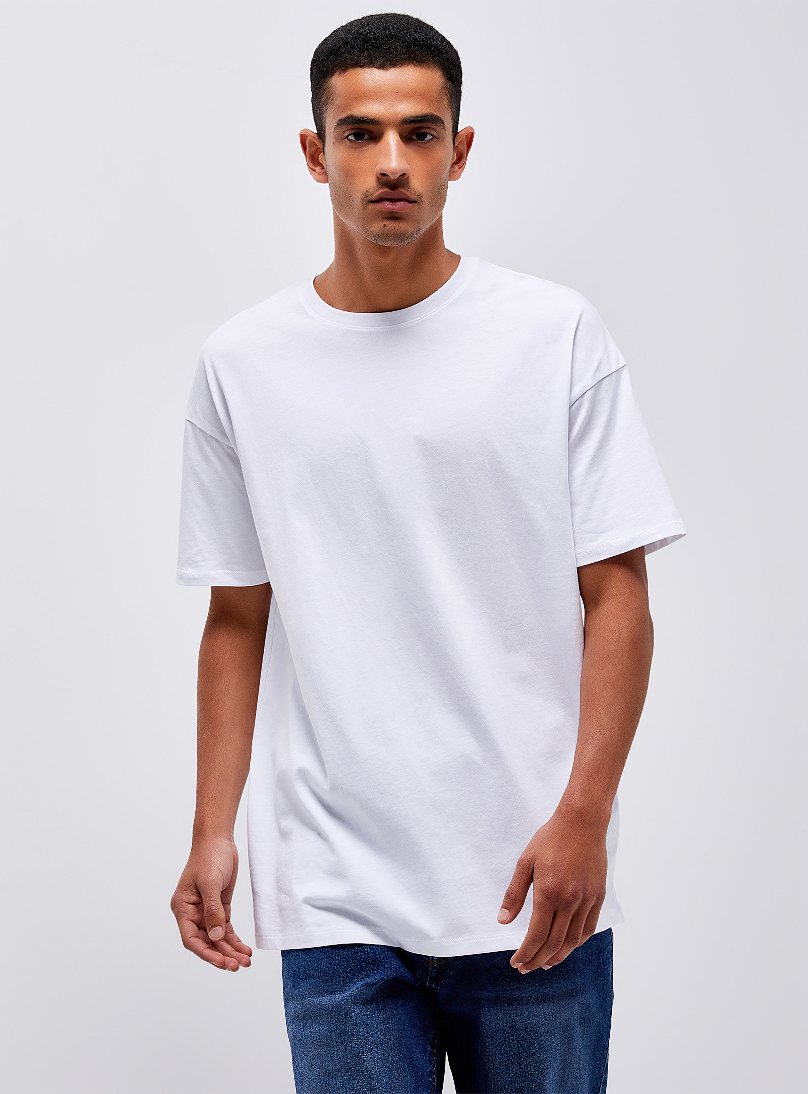 Le 31 Solid Organic Cotton Longline T-shirt Longline Fit In White