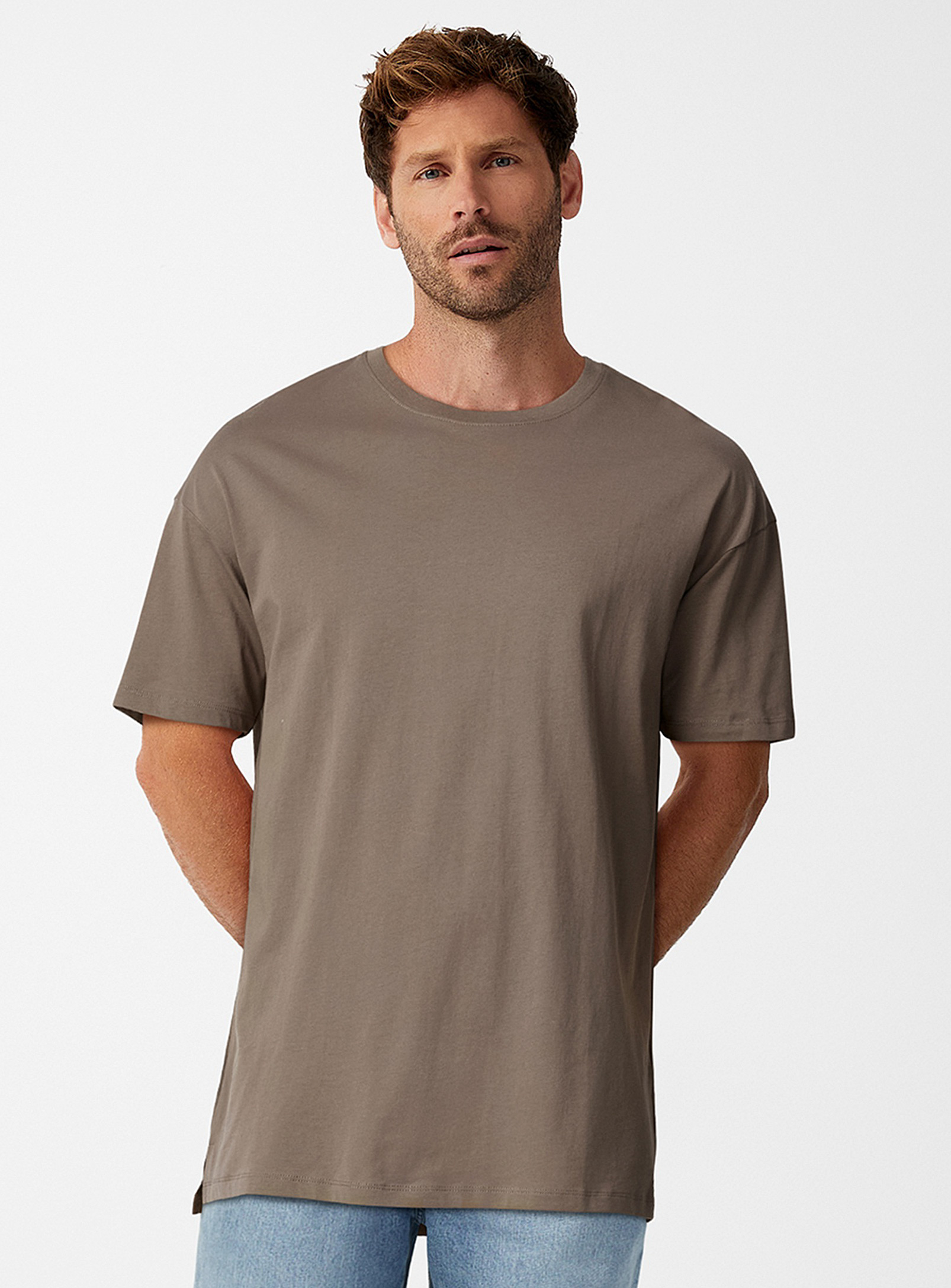 Le 31 Solid Organic Cotton Longline T-shirt In Light Brown