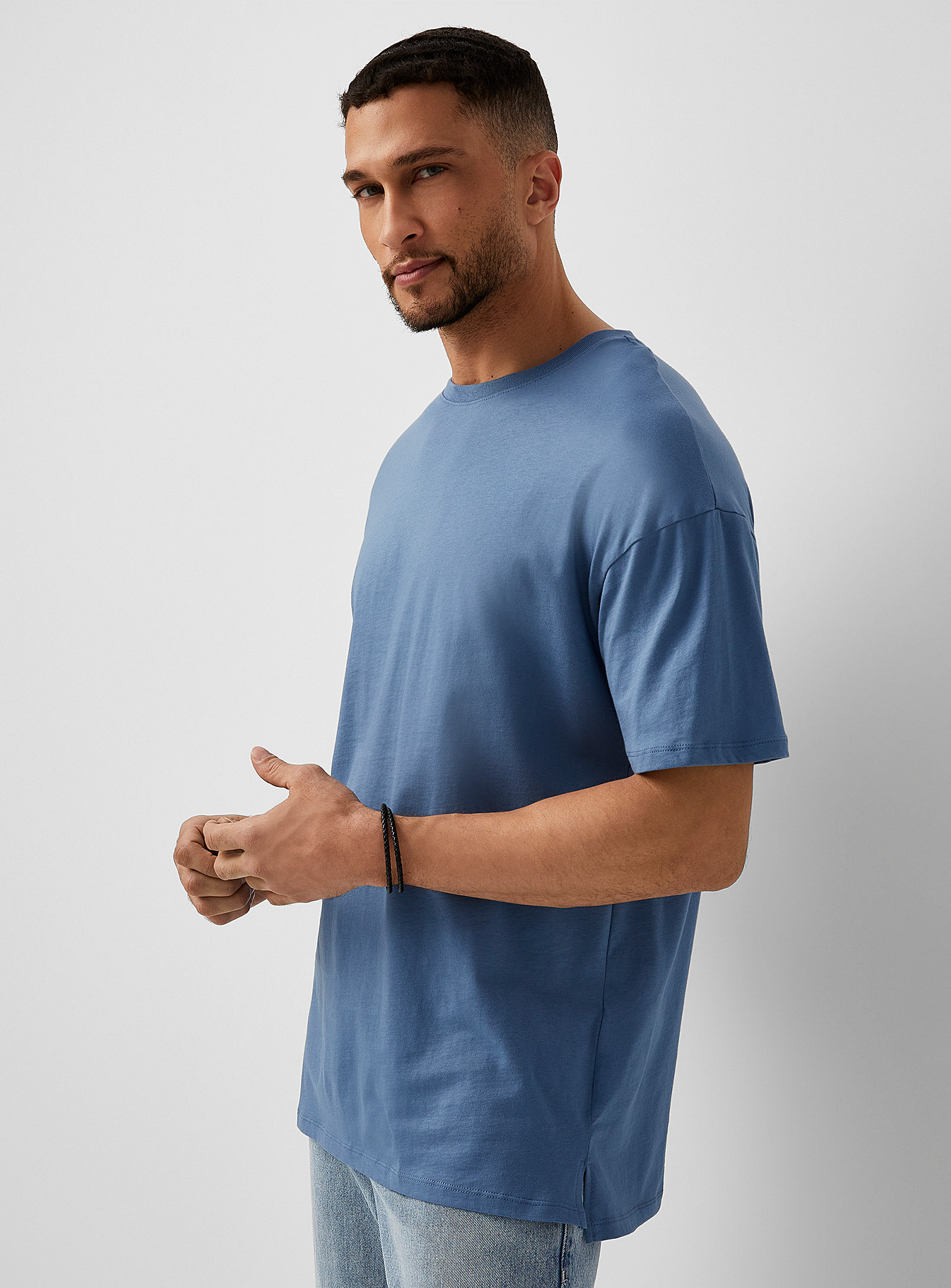 Le 31 Solid Organic Cotton Longline T-shirt Longline Fit In Blue