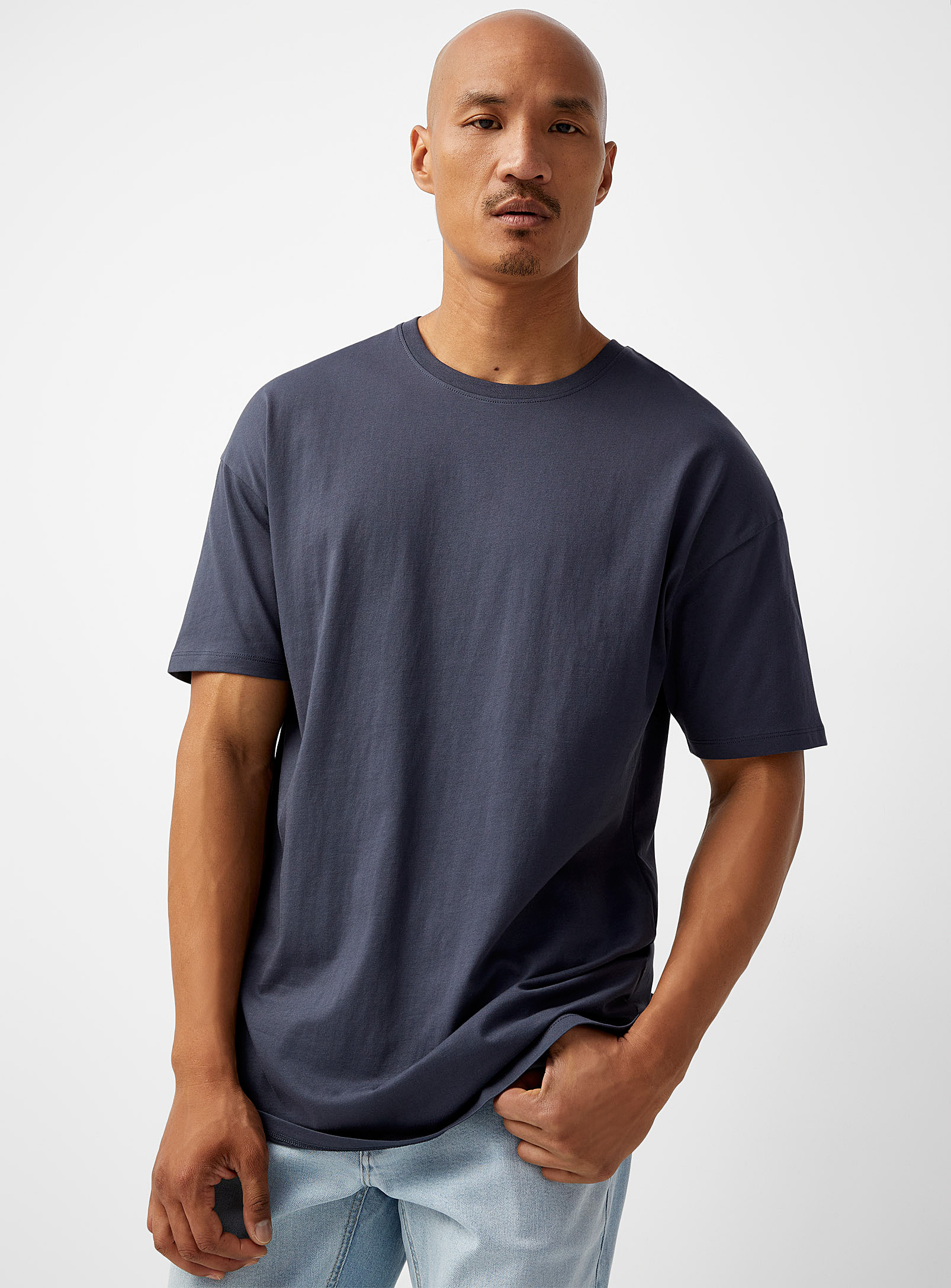Le 31 Solid Organic Cotton Longline T-shirt In Dark Blue