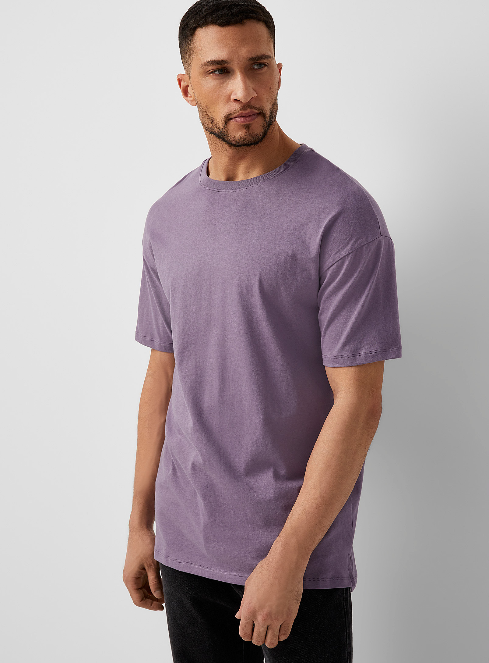 Le 31 Solid Organic Cotton Longline T-shirt Longline Fit In Medium Crimson