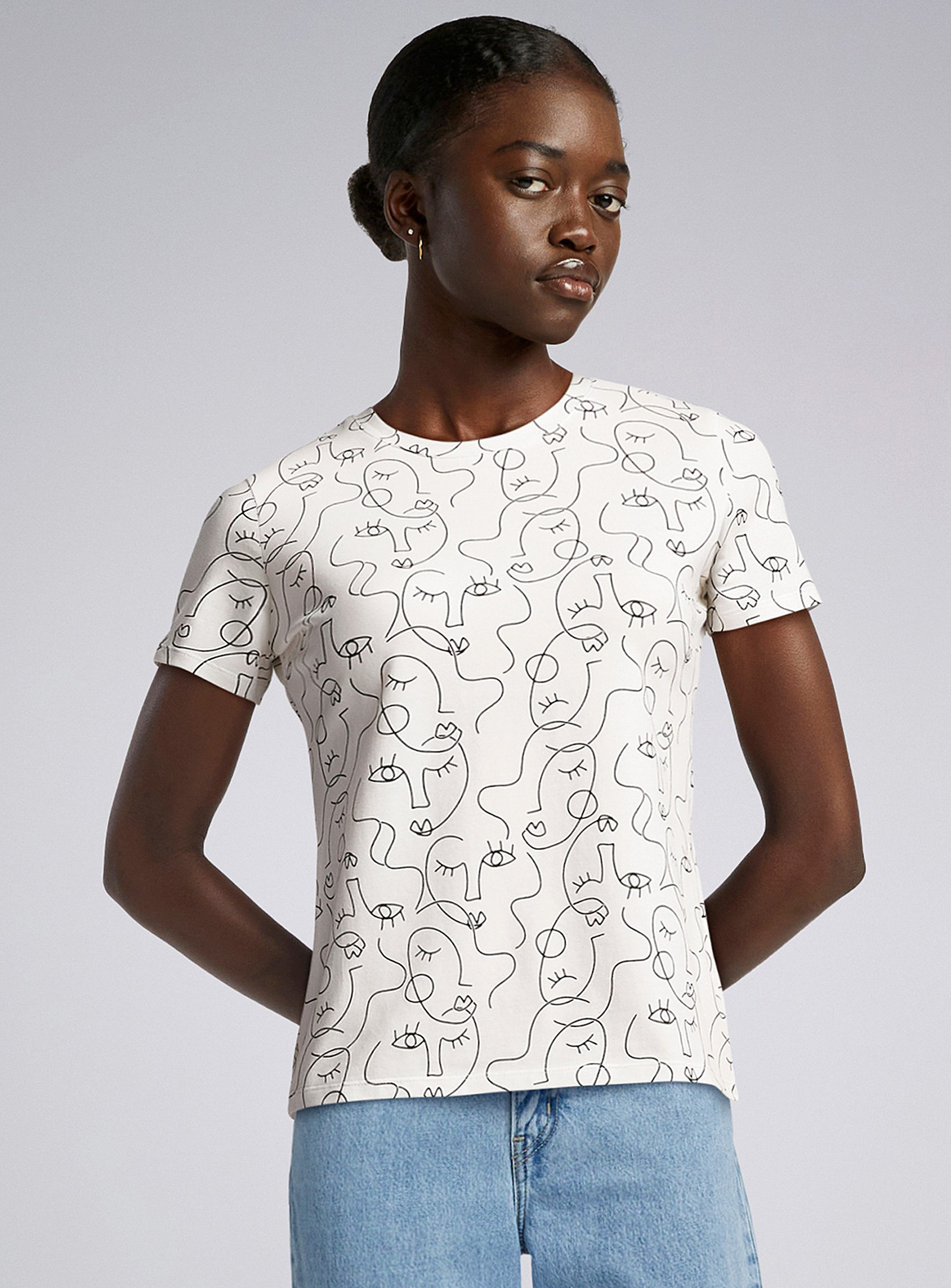 Twik Printed Lightweight Crew-neck T-shirt Slim Fit In Ecru/linen