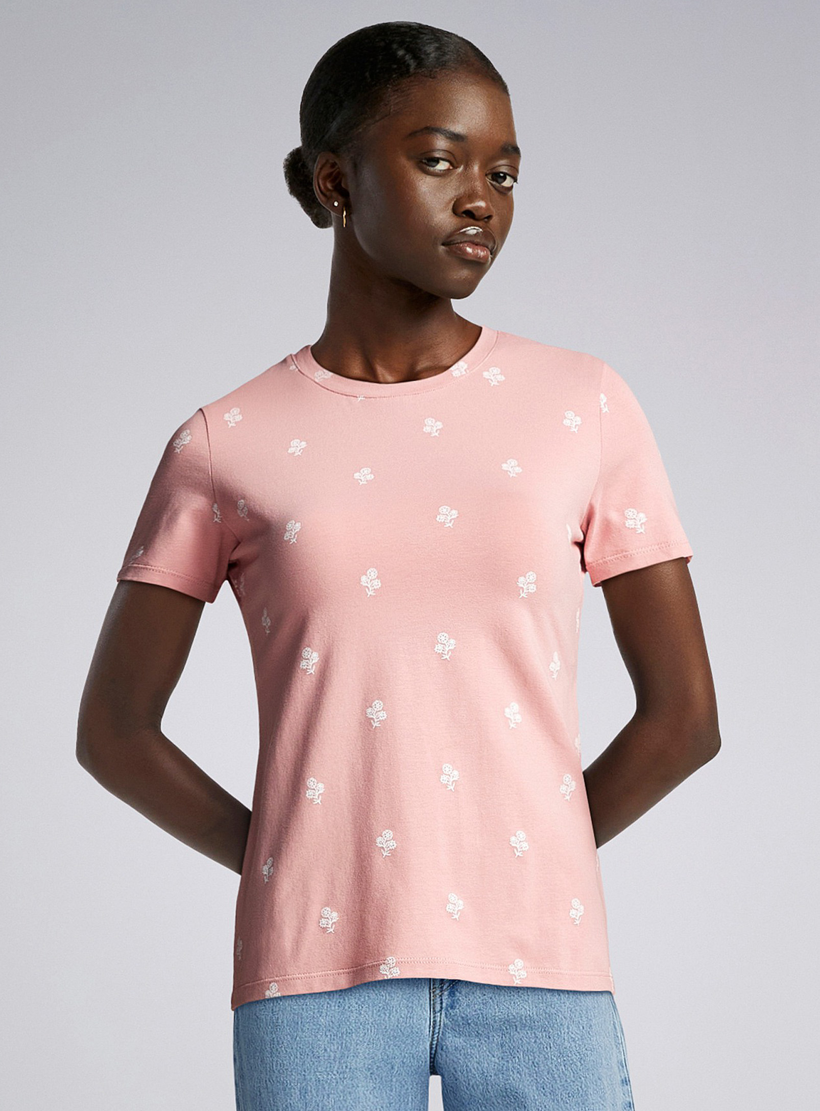 Twik Printed Lightweight Crew-neck T-shirt Slim Fit In Pink
