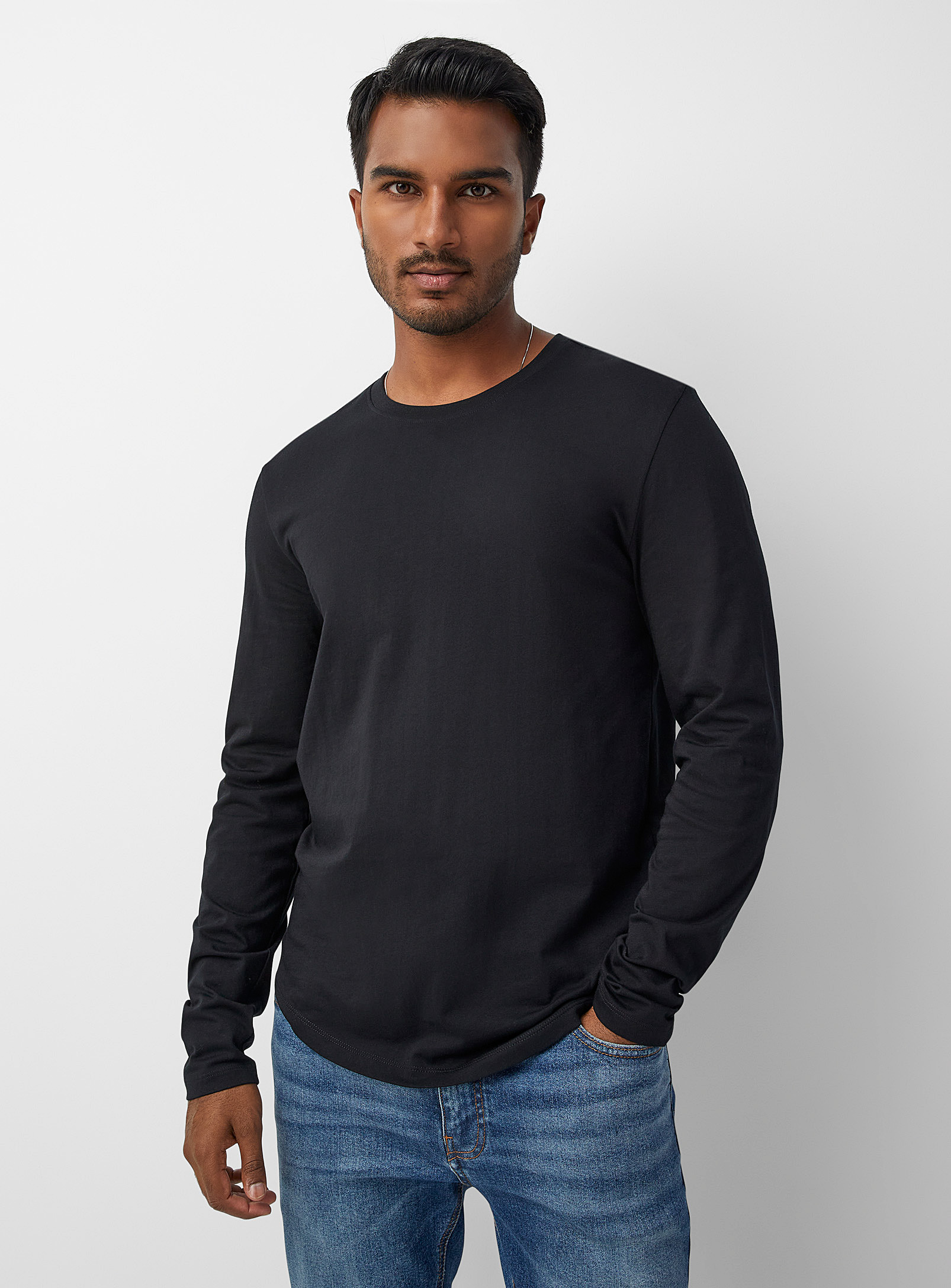 Le 31 Organic Cotton Long-sleeve Fitted T-shirt In Black